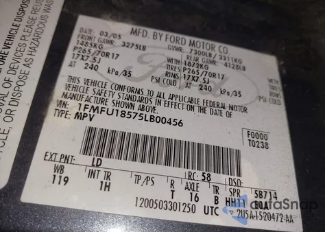 2005 Ford Expedition Eddie Bauer/King Ranch from USA, damaged, VIN 1FMFU18575LB00456